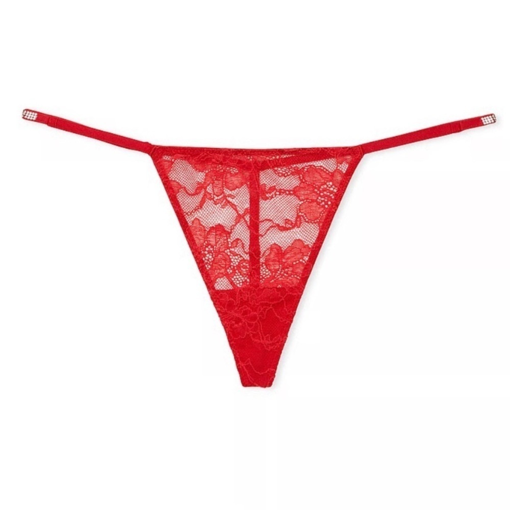 New! Victoria’s Secret very sexy shine strap lace thong panty red 4279